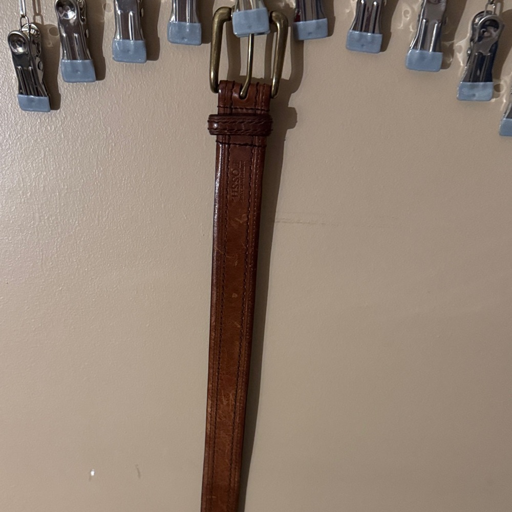 Fossil brown cognag Leather Belt with Gold Buckle